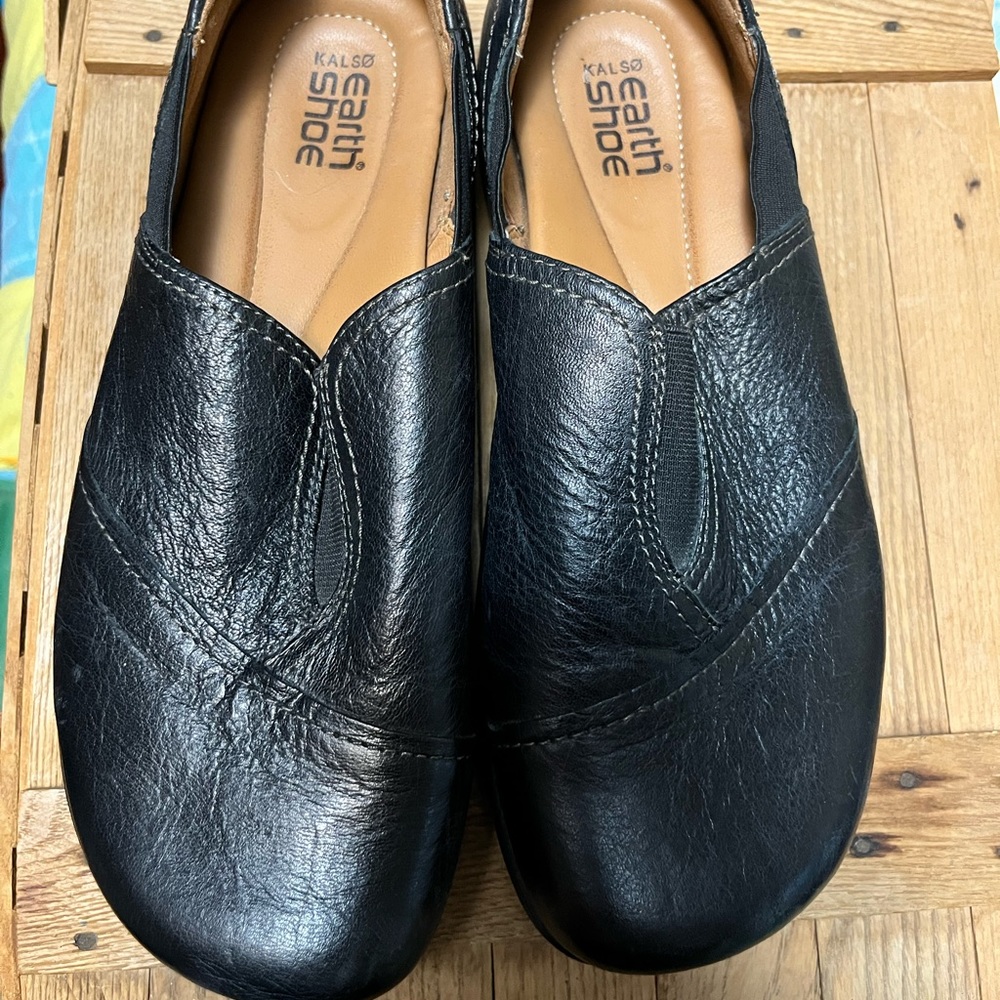 Earth Black Leather Flats